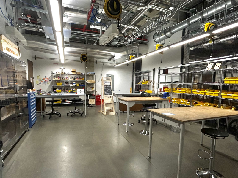 Worktables set up in The Garage at Texas Inventionworks